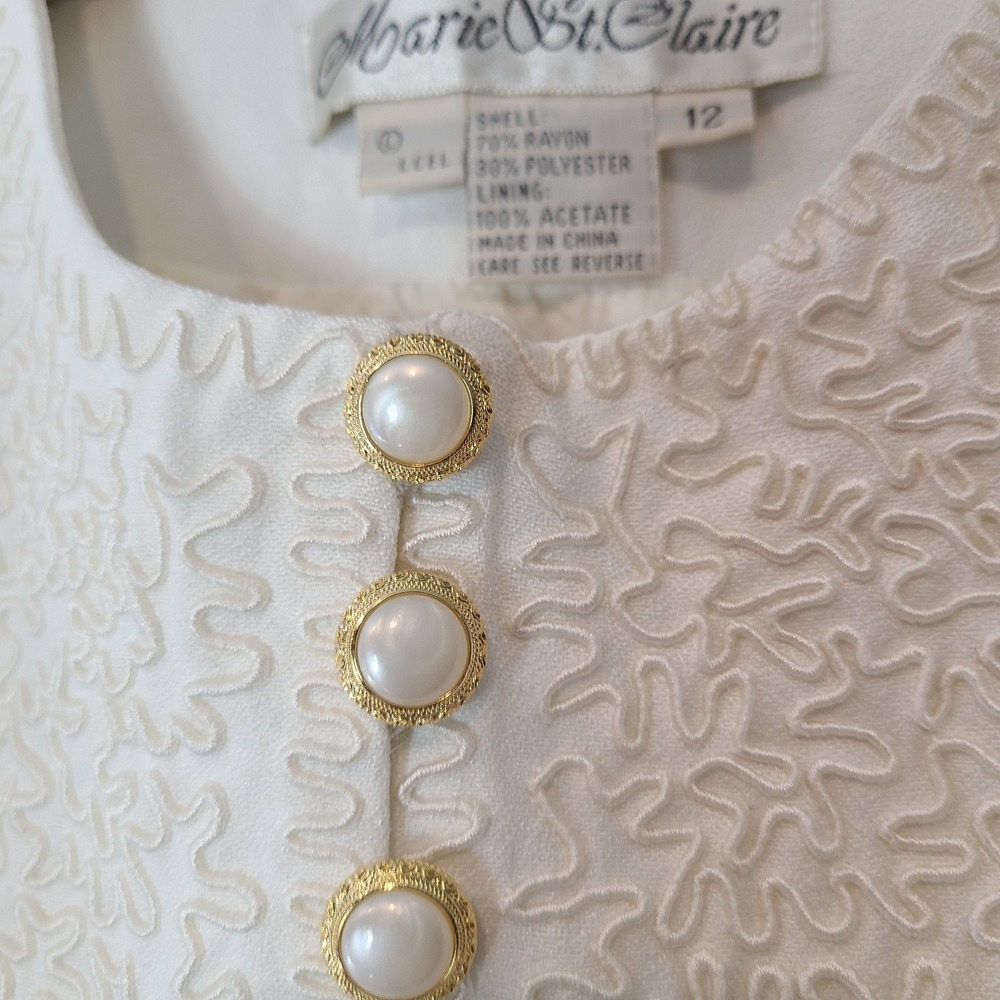 Marie St Claire Womens Top Sz M White 90s Parisian Dressy Preppy Minimalist - Picture 4 of 6